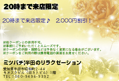 ミツバチ|半田のリラクゼーション 20時まで来店限定 クーポン